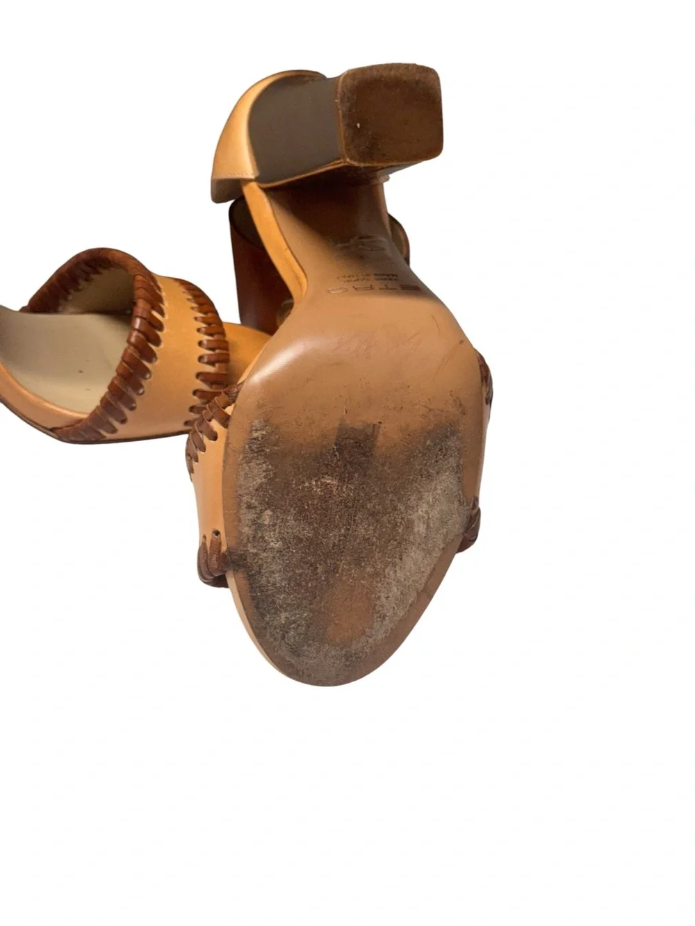 Etro Brown and Tan Braided Retro Diisco 70's whipstitch leather Leather Heels